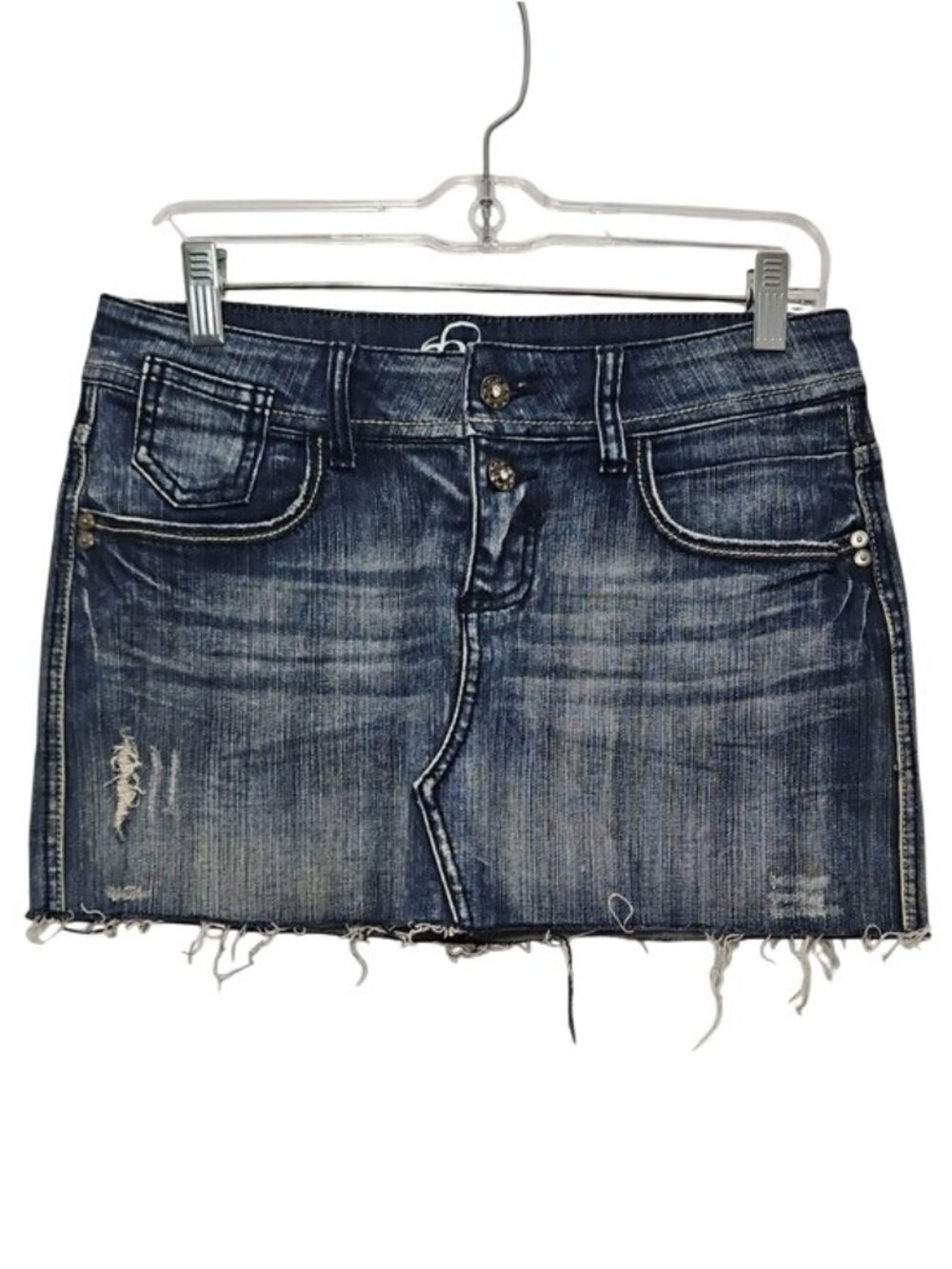 YMI Premium Denim Micro Mini Skirt Distressed Size 7 Festival Rodeo Y2K Western